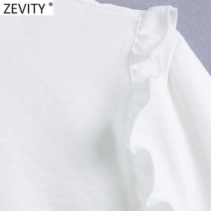 Zevity Women High Street Big Perter Pan Collar Patchwork Vit Mini Skjorta Klänning Kvinna Chic Agaric Lace Ruffles Vestido DS8106 210603