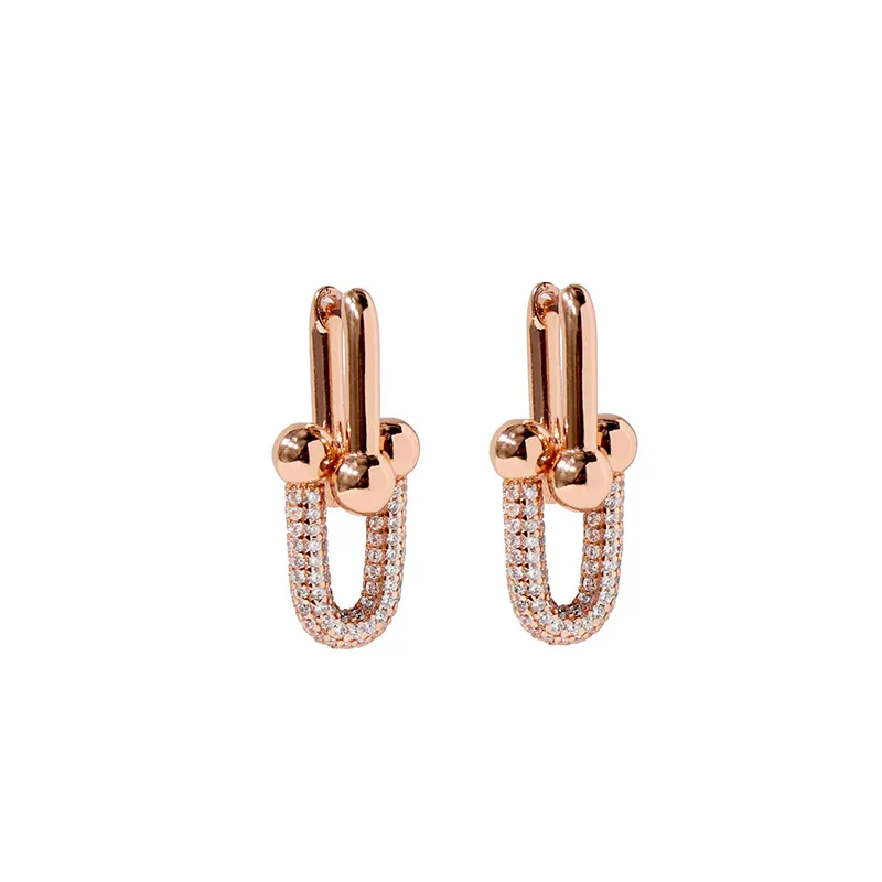 Orecchini lunghi a forma di cuore a forma di cuore in acciaio inossidabile di moda le donne Orecchini autentici in oro rosa argento oro con cristalli267k