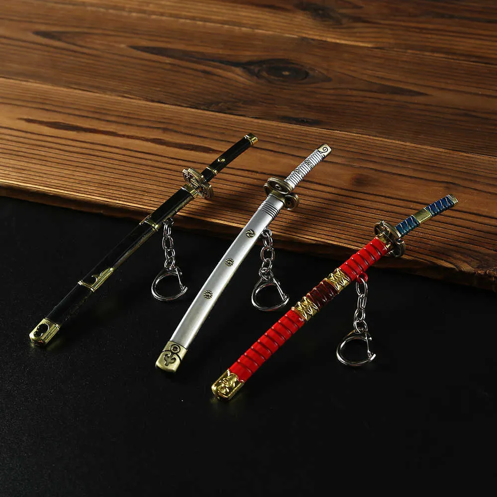 Anime One Piece Keychain Cosplay Roronoa Zoro Sword Blade Chaveiro Pendant Holder Chain Men Hommes Bijoux de mode accessoires G10198939645
