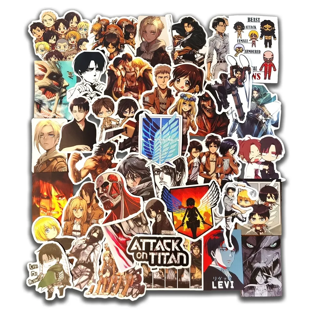 Adesivo de carro 10 50 pçs Adesivos de anime Attack on Titan Decalque para capa de telefone portátil Guitarra Carro Bicicleta Crianças Cool Mix Graffiti Vinil Sti237D