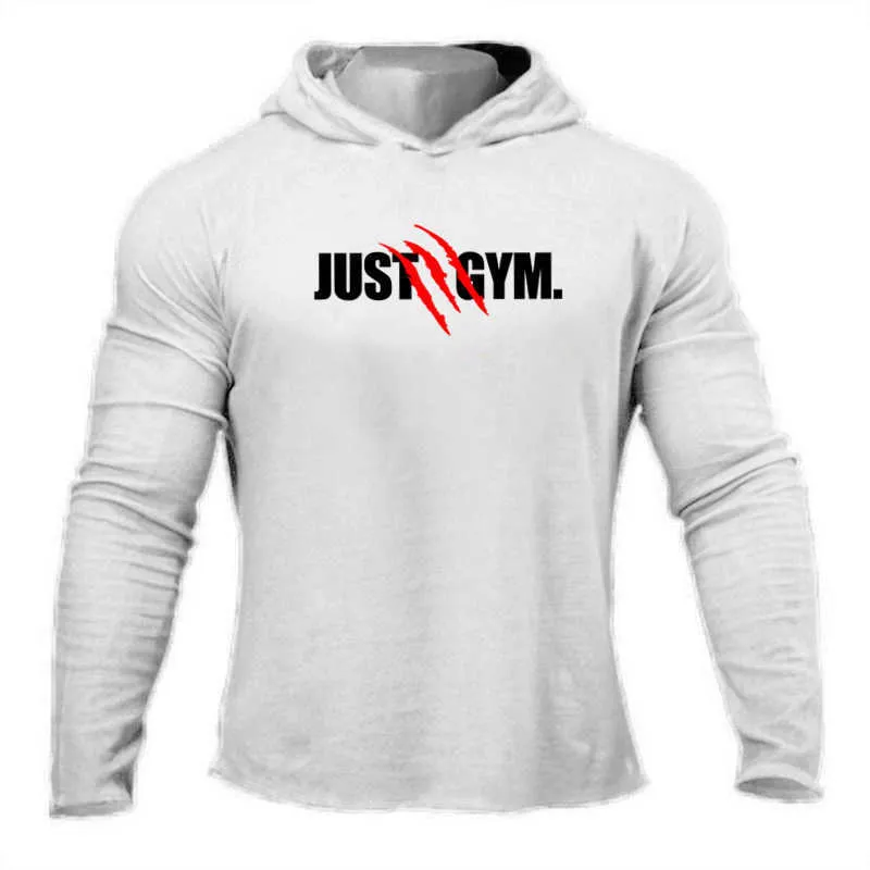 Mens Hooded T Shirt Spring Slim Fit O Neck T-shirt Men Sports Running Long Sleeve Gym Bodybuilding Tee Tops Fitness tshirt 210629