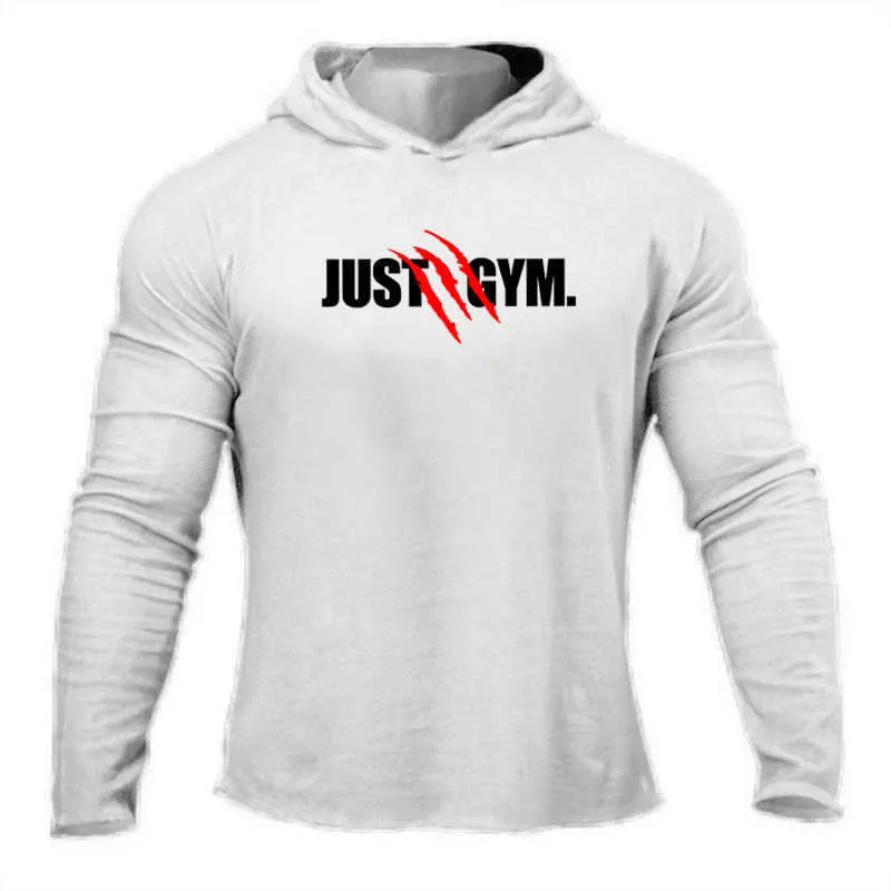 T-shirt da uomo con cappuccio primavera slim fit o collo t-shirt da uomo sport da corsa manica lunga palestra bodybuilding tee top t-shirt fitness 210629