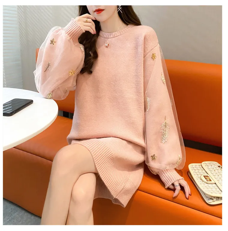 H.SA Women Long Knitted Embroidery Garza Pullover Maglioni Kawaii Cute Jumpers Winter Tops 210417