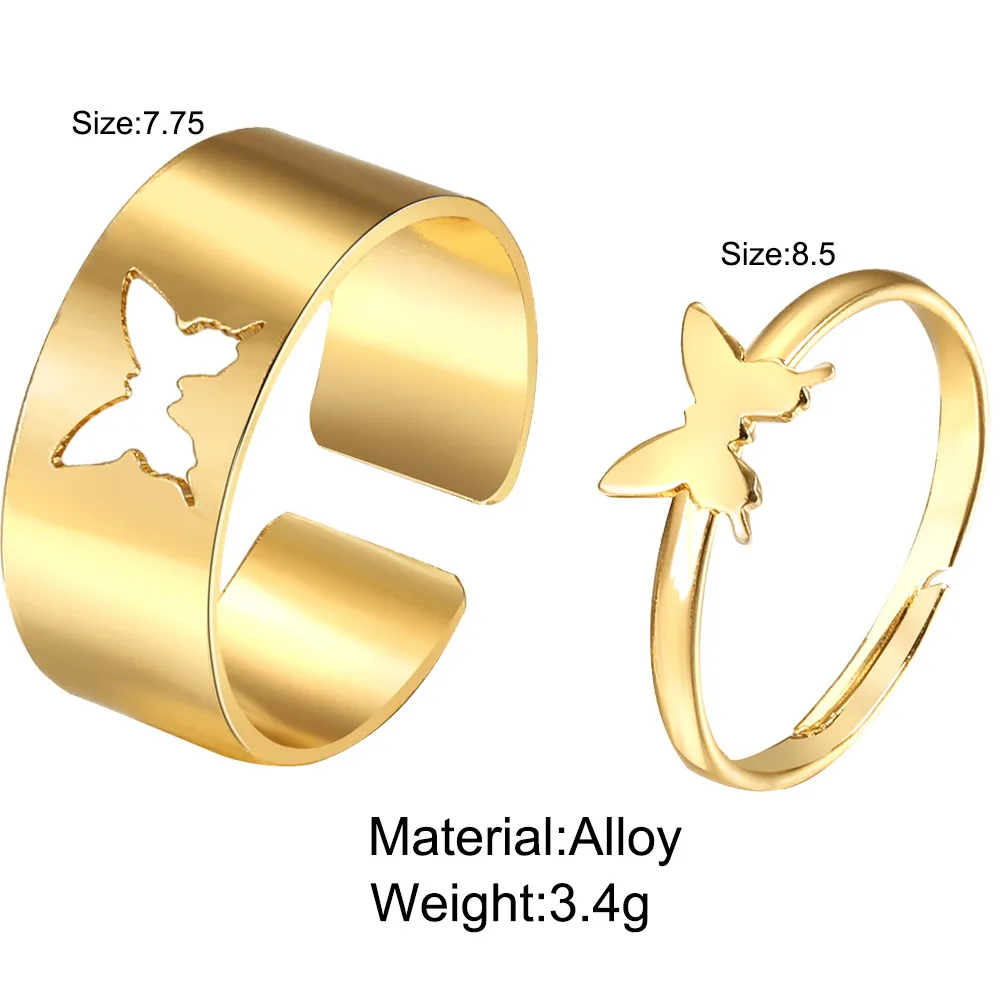 INS Trendy Or Argent Papillon Anneaux Pour Femmes Hommes Amant Couple Anneaux Ensemble Amitié Fiançailles De Mariage Anneaux Ouverts 2021 Bijoux