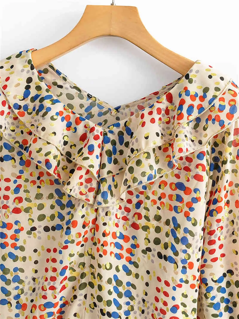 HSA Summer Women's Color Wave Dot Sweet Tops Loose Flounced Long Sleeve Blouse Vestidos Blouses office Ladies shirts 210417