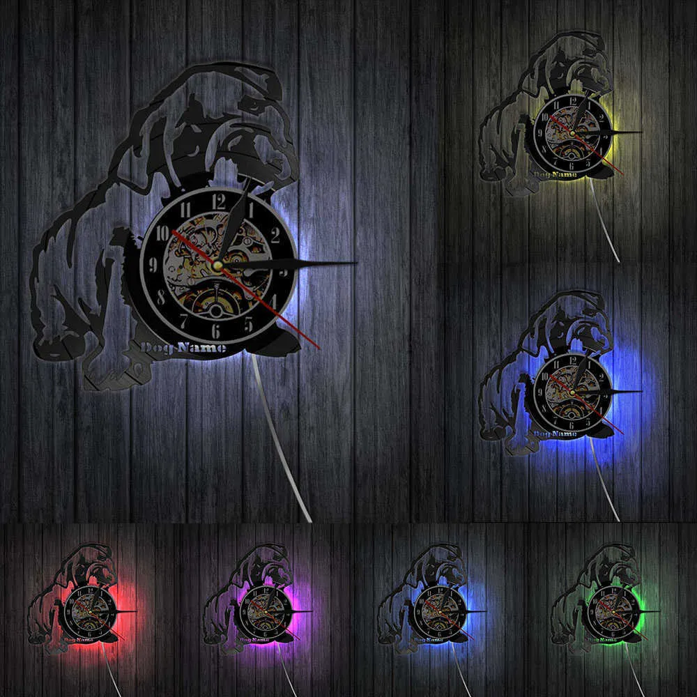 Bulldog Laser gravé vinyle disque horloge murale cadeau pour les amoureux des chiens propriétaires de chiens Animal chiot animalerie décor temps suspendu montre X0721435932