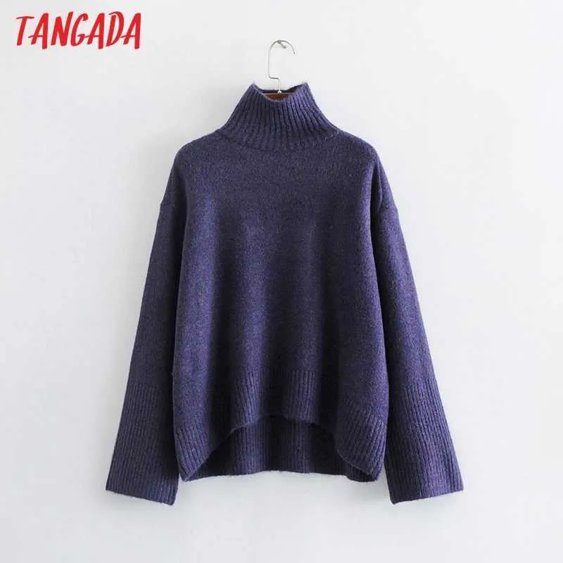 Tangada Winter Vrouwen Oversized Dikke Warme Sweater Gebreide Pullover Turtleneck Hoge Kwaliteit Jumper AI38 210914