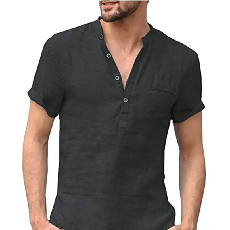 High Quality Mens Linen V Neck Bandage T shirts Male Solid Color Long Sleeves Casual Cotton Linen Tshirt Tops M-3XL