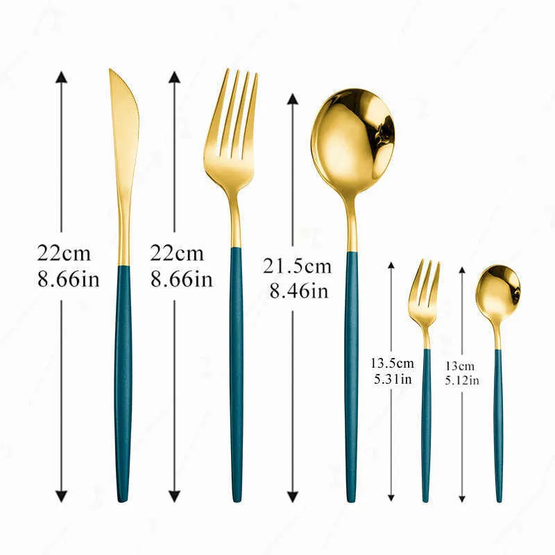 Bestick set rostfritt stål dinnerware s kök spegel komplett bordsartiklar kniv gaffel sked guld bord 210928