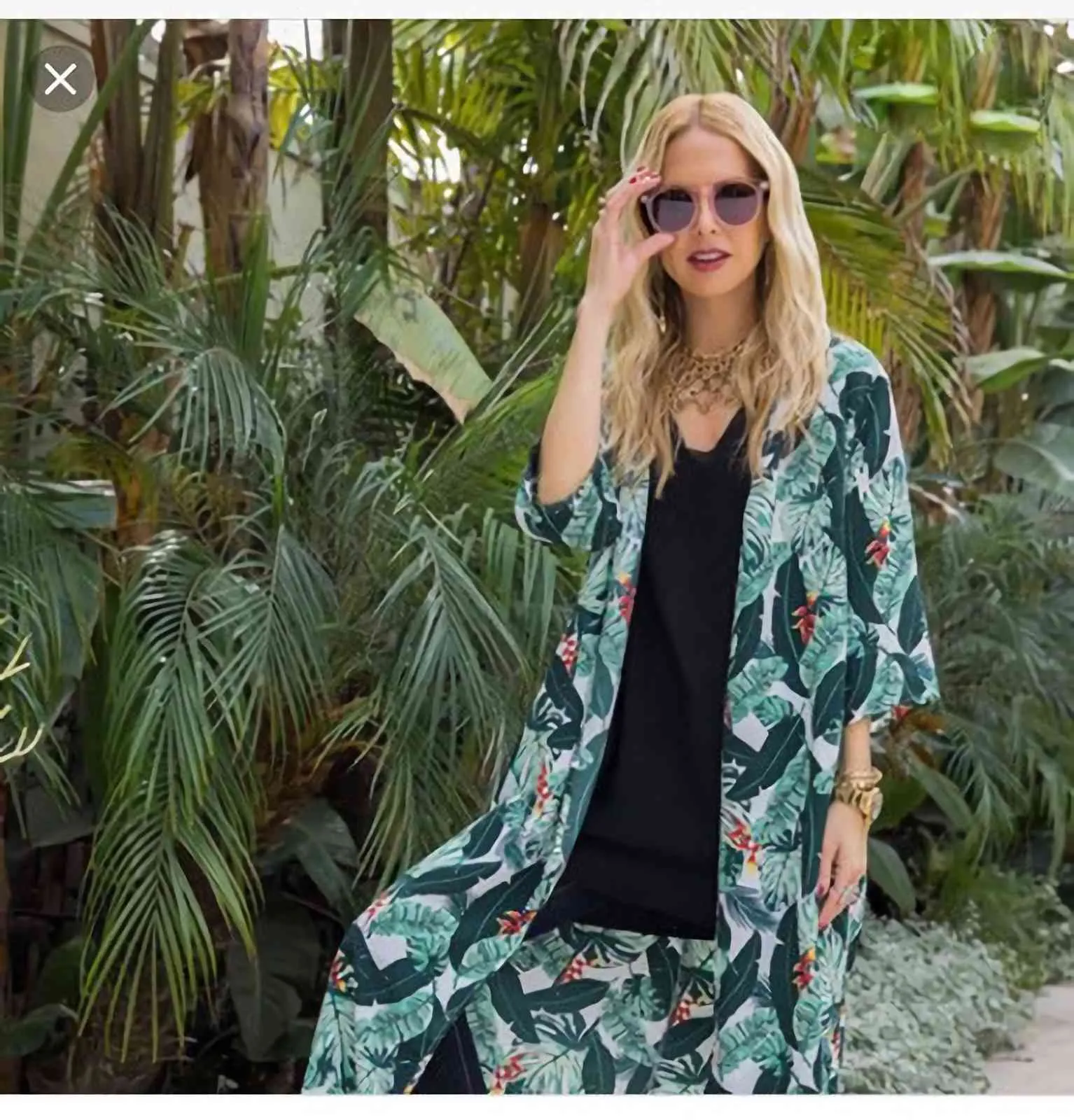 Grön Boho Leaves Printed Chiffon Tunic Plus Size Sexig Beach Wear Kimono Kläder för Kvinnor Kaftan Cover Up A800 210420
