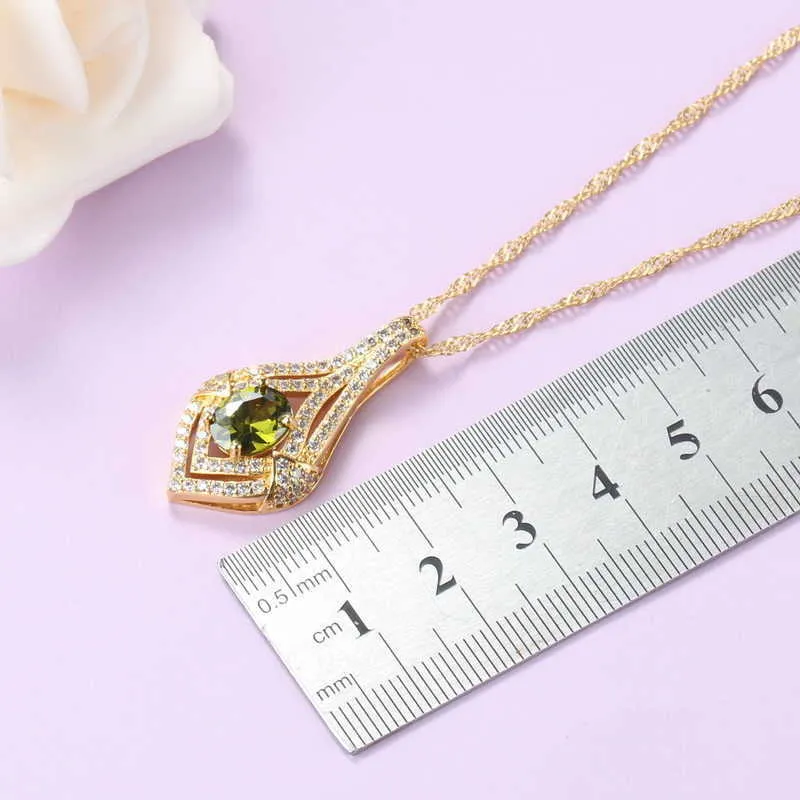 11.11 Sale Olive Green Cubic Zirconia Gold-Plated Jewelry Sets African For Women Necklace And Bracelet Sets H1022