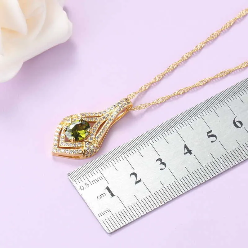 11.11 vente vert Olive zircon cubique plaqué or ensembles de bijoux africain pour les femmes collier et Bracelet ensembles H1022