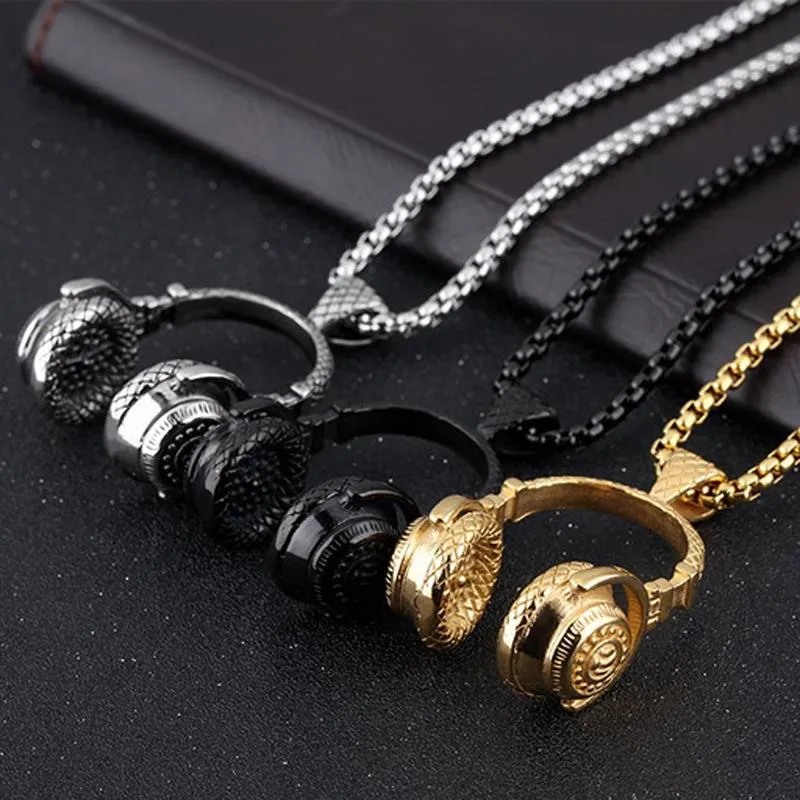 Pendant Necklaces Rock DJ Music Headphone Necklace Fashion Stainless Steel Men Women Hip Hop Headset Party Cool Jewelry191E