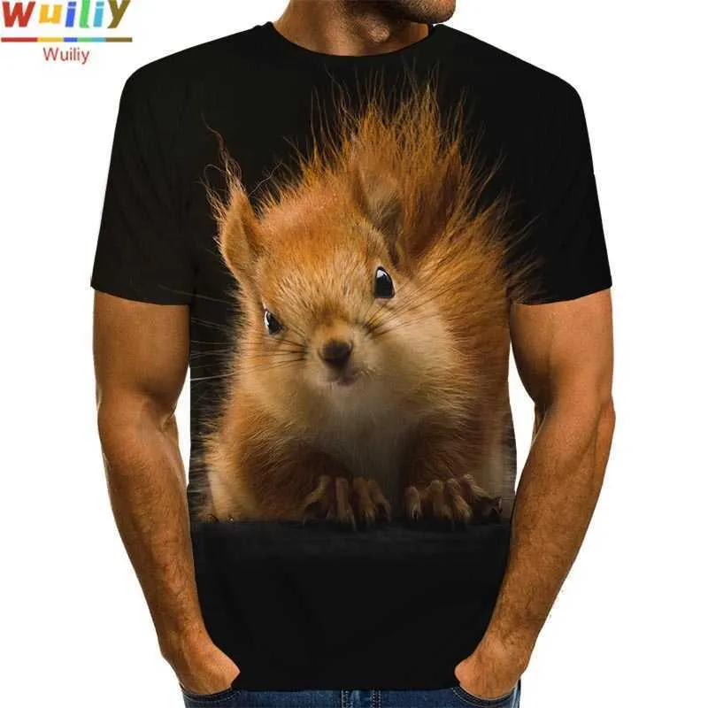 Hommes Écureuil T-shirt 3D Imprimer Animal Graphic Tees Beau Motif Tops Hommes / Femmes Mignon Chiot Visage Tee Drôle Pet T-shirt 210706