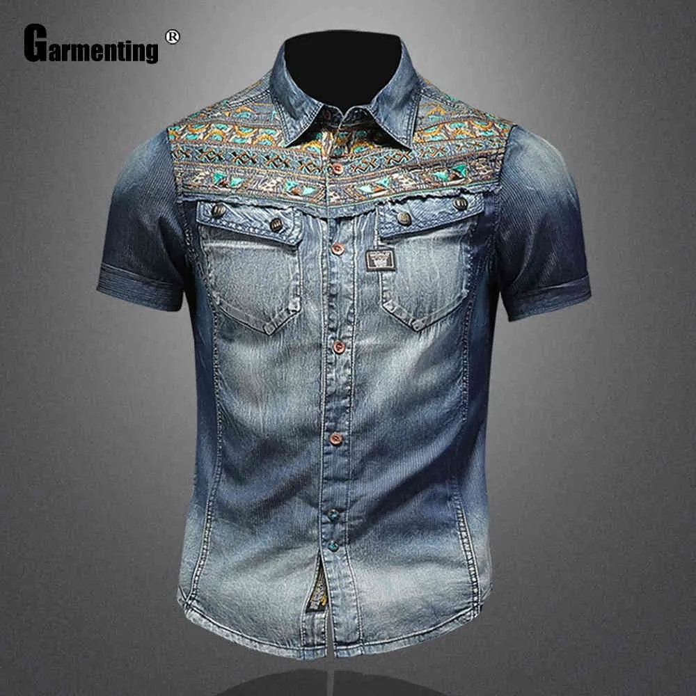 Men039s Tshirts Modne Tops Summer krótkiego rękawu Model patchwork Mens Dżinsowa koszula swobodna szczupła bluzka dżinsowa seksowna mężczyzna ubranie ZZ1337840