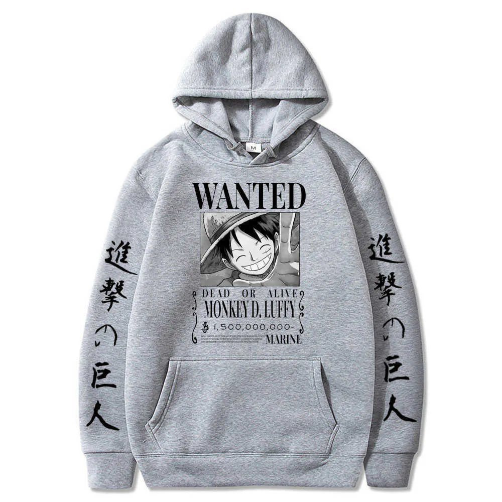 Aanval op Titan Een Stuk Luffy Hoodie Mannen Mode Homme Fleece Hoodies Japanse Anime Gedrukt Mannelijke Streetwear Oversized Kleding y0804