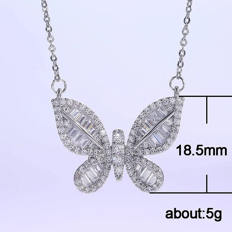 INS Simple Style Women Necklace Charm Butterfly Zirconia Pendant Outdoor Travel Sweet Girl Necklaces Solid Color Brass Rhinestone 231S