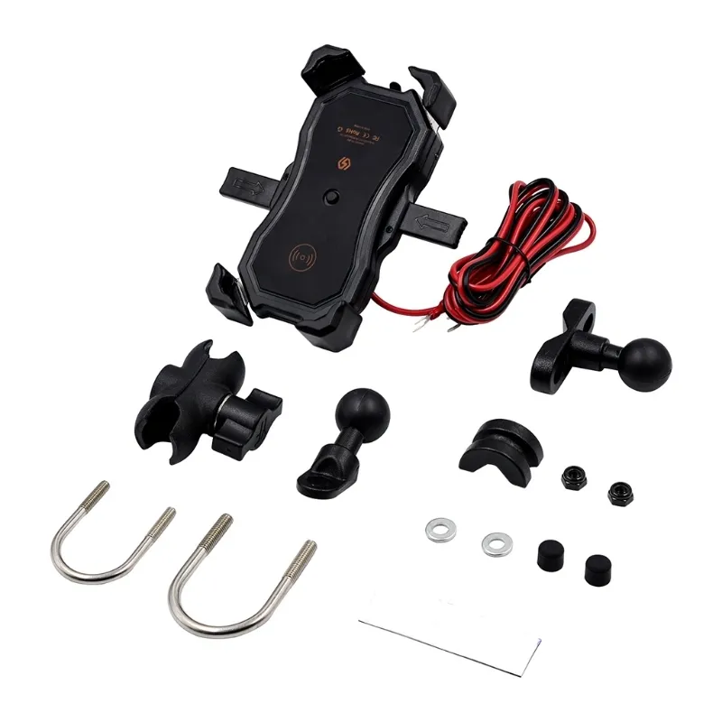 Bike Mount Universal Motorcycle Cell Phone Anti Shake Cradle Clamp Wireless/USB Fast Charging Mobile Holder
