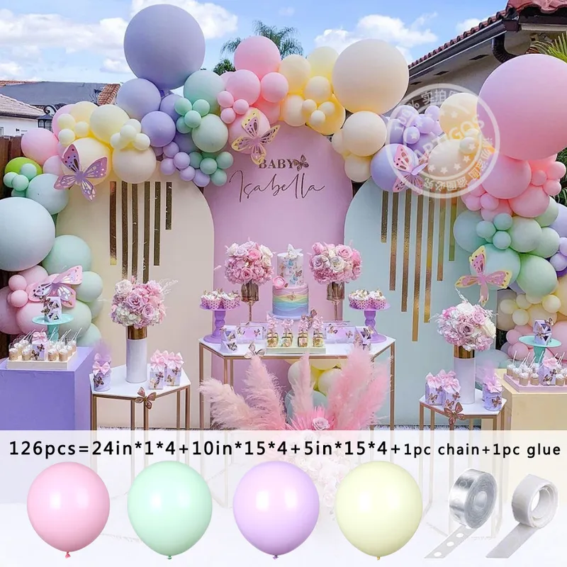 126/182 stks Multicolor Macaron Pastelkleur Ballon Garland Rainbow Latex Balloons Air Globos Birthday Party Wedding Baby Shower Decor 220217
