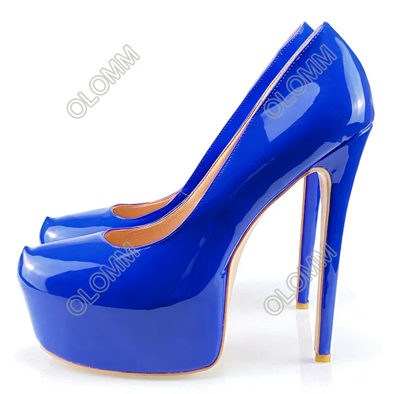 Olmm Hot Women Spring Pumps Patent Sexy Stiletto High Heels Okrągłe palce u nogi wspaniałe fuksia imprezowe buty kobiety US plus size 5-20