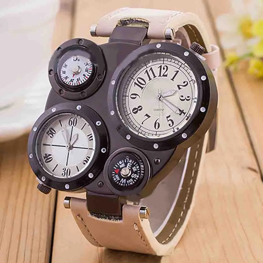 Creative 4 Dials Digital Armband Watches Men Chic Dual Movement Quartz Sport Watch Waterproof Outdoor Thermometer Compass Clock H4762417