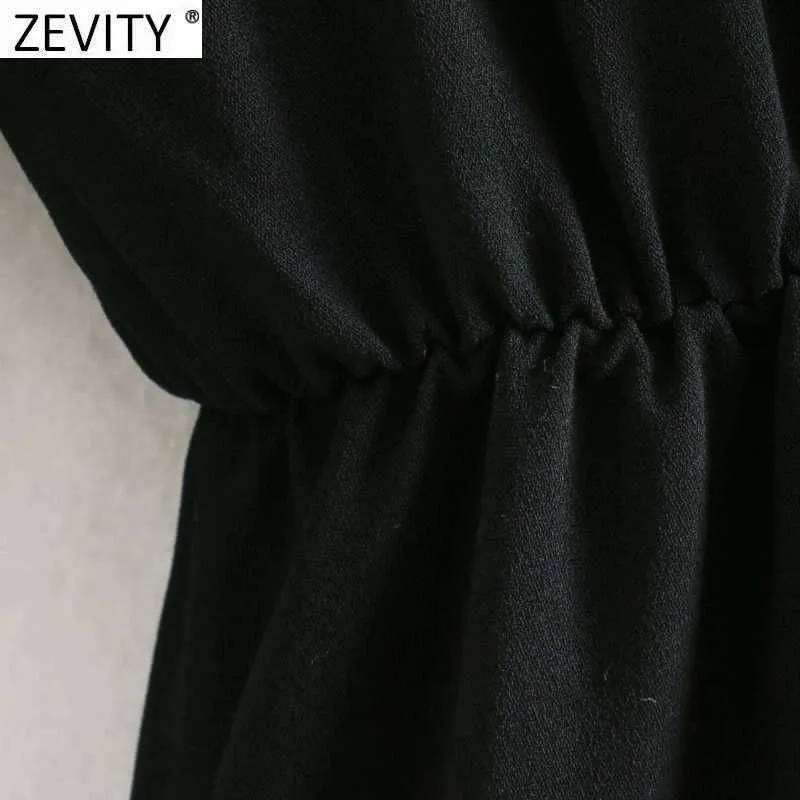 Zevity Womenファッションホワイトカラーパッチワークブラックミニドレスオフィスレディース長袖ボタンシックビジネスVestido DS4732 210603