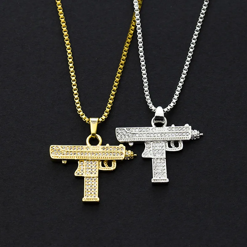 Uzi Zirconium Diamant Pendentif Collier Hip-Hop Personnalité Submachine Accessoires Creative Bijoux Cadeau