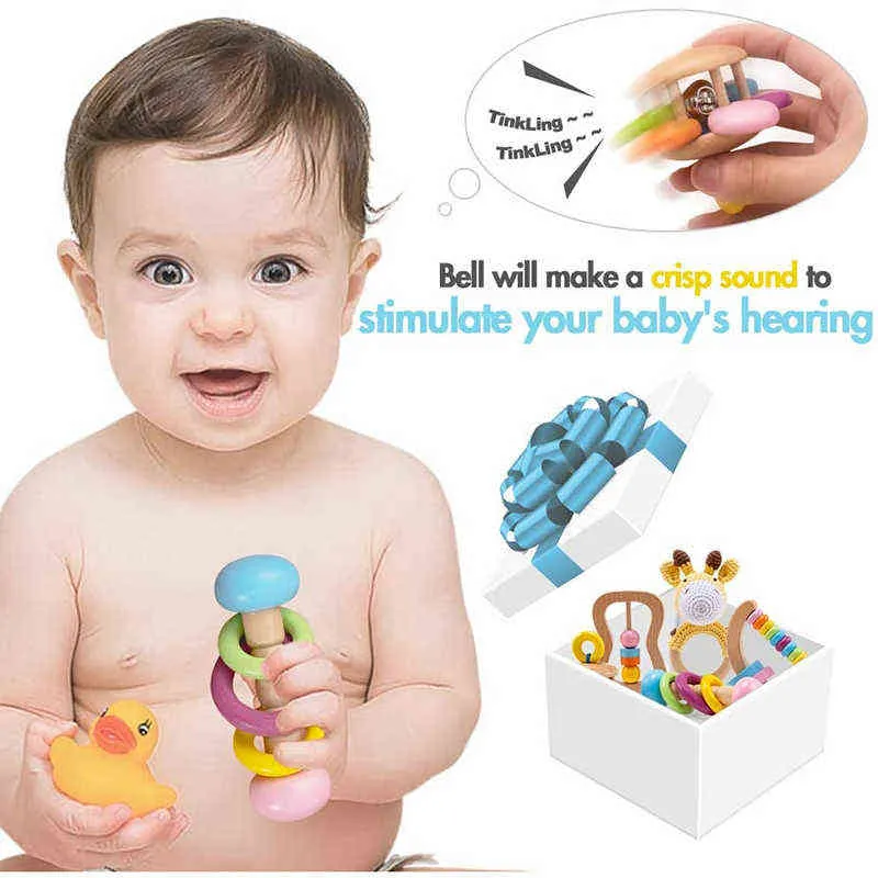 Organic Safe Drewniane Zabawki Berbeć Toddler Zabawki DIY szydełkowe grzechotka Soother Bransoletka Ustawianie Urządzenia Baby Product Montessori Toddler Toy 211029