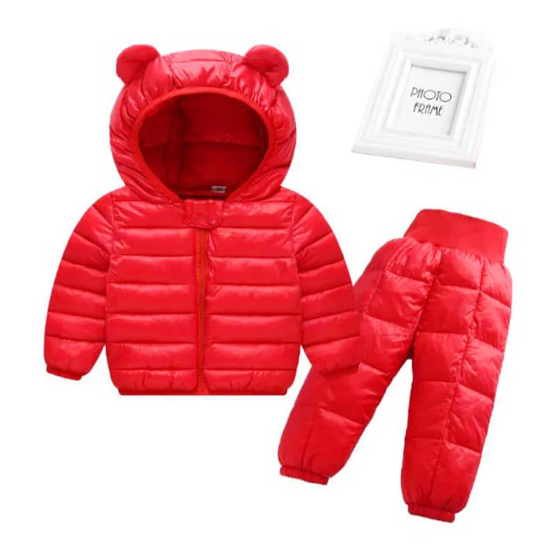 Insiemi di abbigliamento bambini invernali Baby Boy Warm Piumini con cappuccio Pantaloni Ragazze Ragazzi Snowsuit Cappotti Tuta da sci 210804