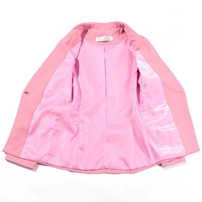スーツのスーツの女性ワイドレッグパンツピンクスリムジャケットズボンプロフェッショナルツーピース秋の婦人服210527