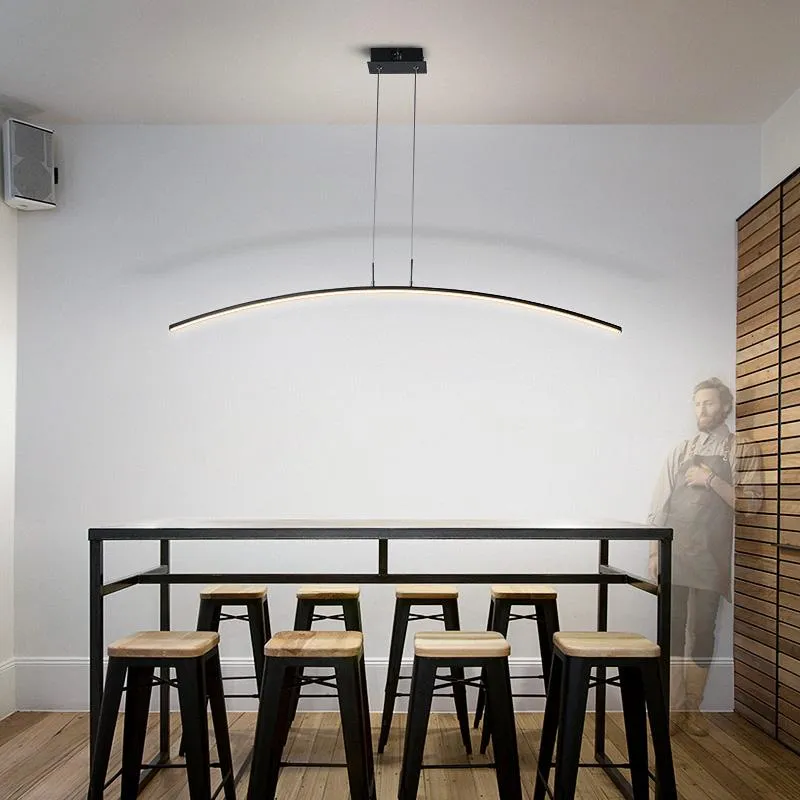 Lampe Led suspendue en forme d'arc, design moderne, blanc ou noir, luminaire décoratif d'intérieur, idéal pour une salle à manger, un Bar ou une cuisine, longueur 1200mm, 347S