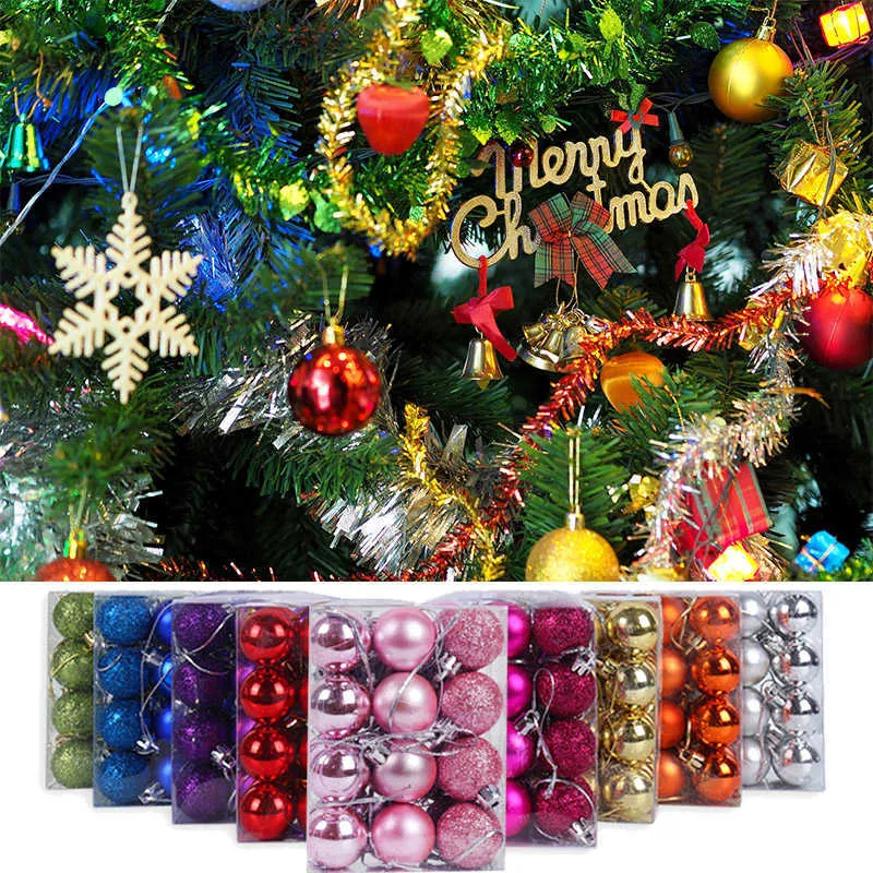 24 stks Vrolijke Kerstmis Kleurrijke Bal Glow LED Tree Ornamenten Opknoping New Year DecorationFor Home Y0730