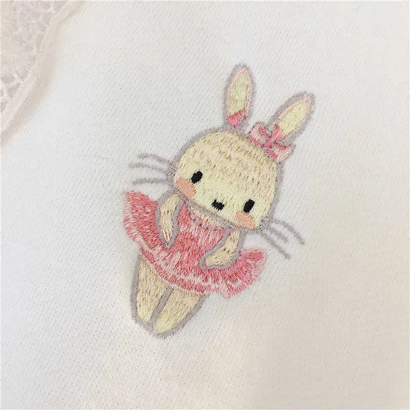Women Winter Hoody Sweatshirt Embroidery Kawaii Dancing Rabbit Harajuku Lady Pullover Loose Student Wild Long Sleeve Female Tops 210809