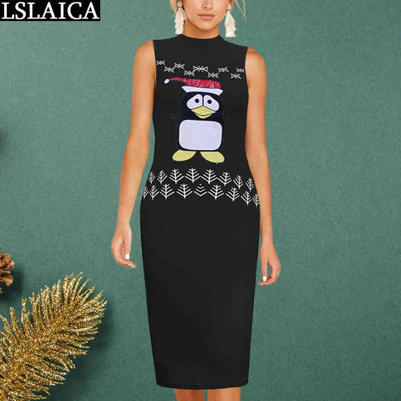 Sommerkleid Frauen Mode Weihnachtsdruck ärmellos O-Ausschnitt Maxi Plus Größe Casual Streetwear Vestidos de Verano 210515