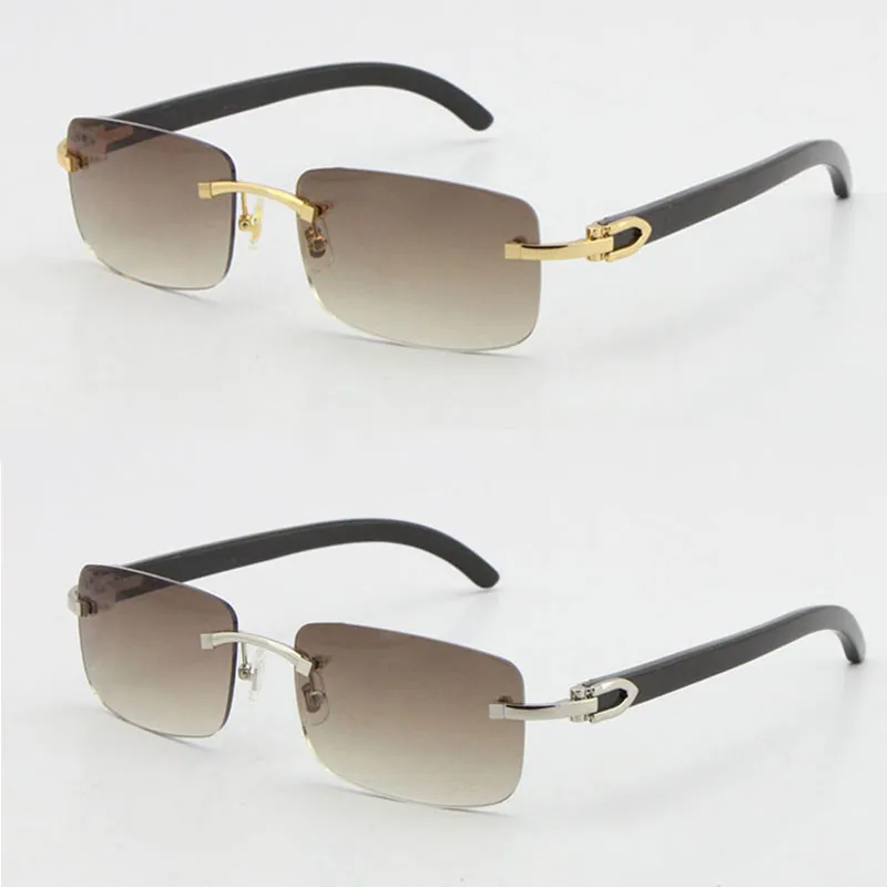 Ganze verkaufende randlose schwarze echte Original-Büffelhorn-Sonnenbrille 18K Gold Unisex Goldbraun Grau Rot Blau UV400-Linse mal3051