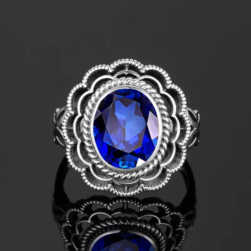 Создано синие сапфировые кольца принцесса цветок участие обручальные кольца 925 стерлинговые кольца для женщин 2020 любимые