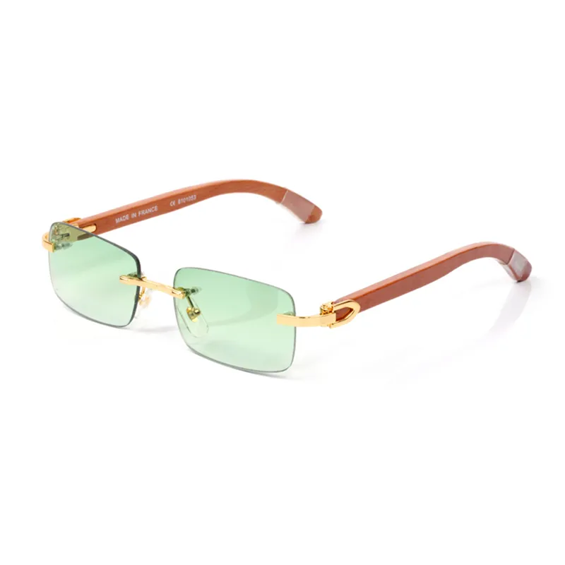 Hombre Sombras Mujeres Gafas de sol de diseño Para hombre Marrón Cuerno de búfalo Gafas de sol Marco Retro Gafas de sol de madera Gafas sin montura Lente azul Su284v