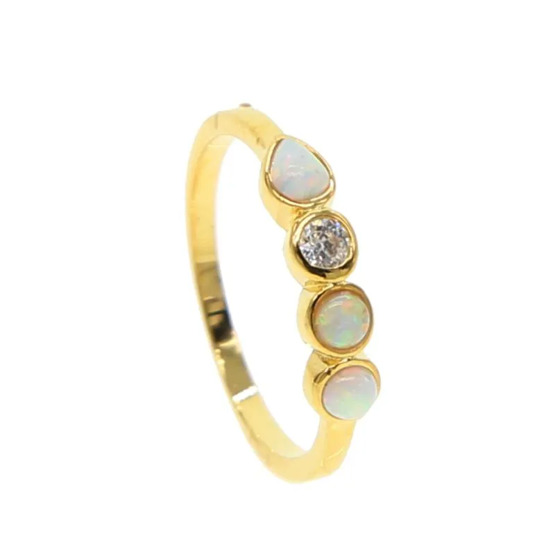 Anneaux de mariage Belle Mignon Simple Couleur Or Bague Blanc Opales De Feu Incrusté CZ Doigt Pour Femmes Délicates Bijoux Délicat Haute Quali211d