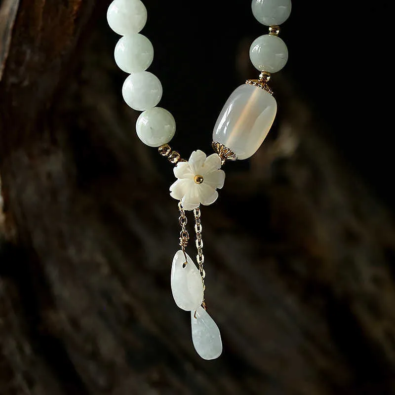 Natural Jade Agate Bead Armband för Kvinnor Justerbar Bangle Charm Smycken Yoga Vatten Drop Shell Flower Pendant