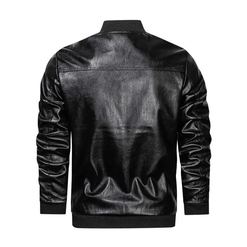 Lederjacke Bomber Motorradjacke Männer Biker PU Baseballjacke Plus Größe 5XL Männlich Warme Fleece Outwear Reißverschluss Faux Mantel 211009