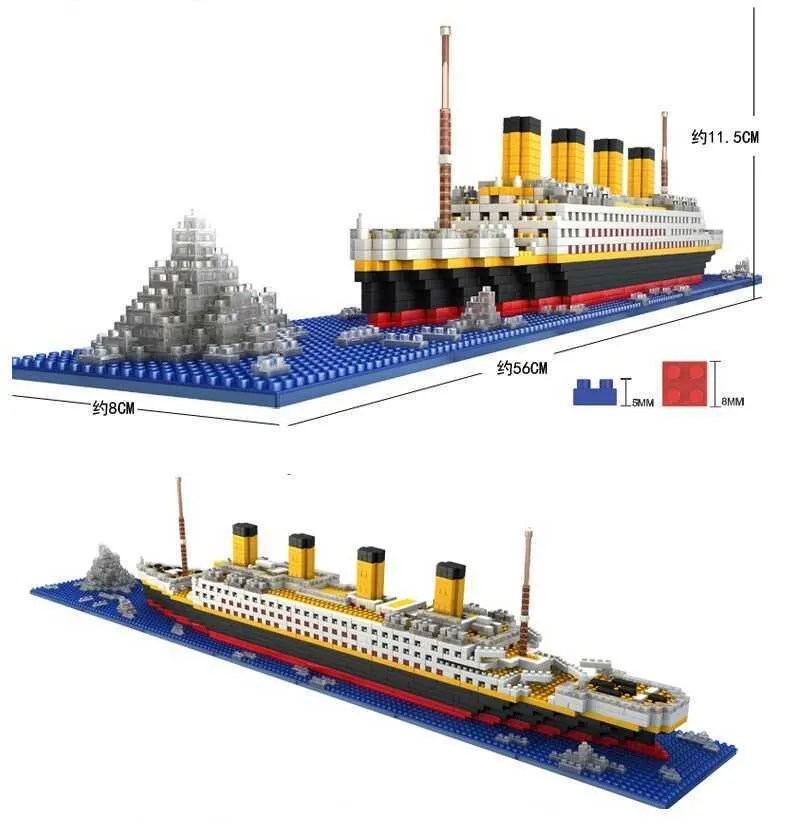 1860 pièces RMS Titanic bateau de croisière modèle bateau bricolage Diamon Dassemblage blocs de construction Mini Micro briques éducatifs enfants jouets cadeaux X0902