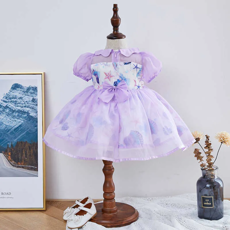 Enfant Boutique Robes Filles Espagnol Bébé Lolita Violet Dentelle Robes De Bal Infantile Anniversaire Baptême Frocks 210615