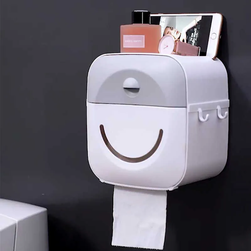 Porta carta igienica WC fissato al muro con mensola Organizzatore bagno Scatola fazzoletti in plastica Asciugamano in rotolo 210709