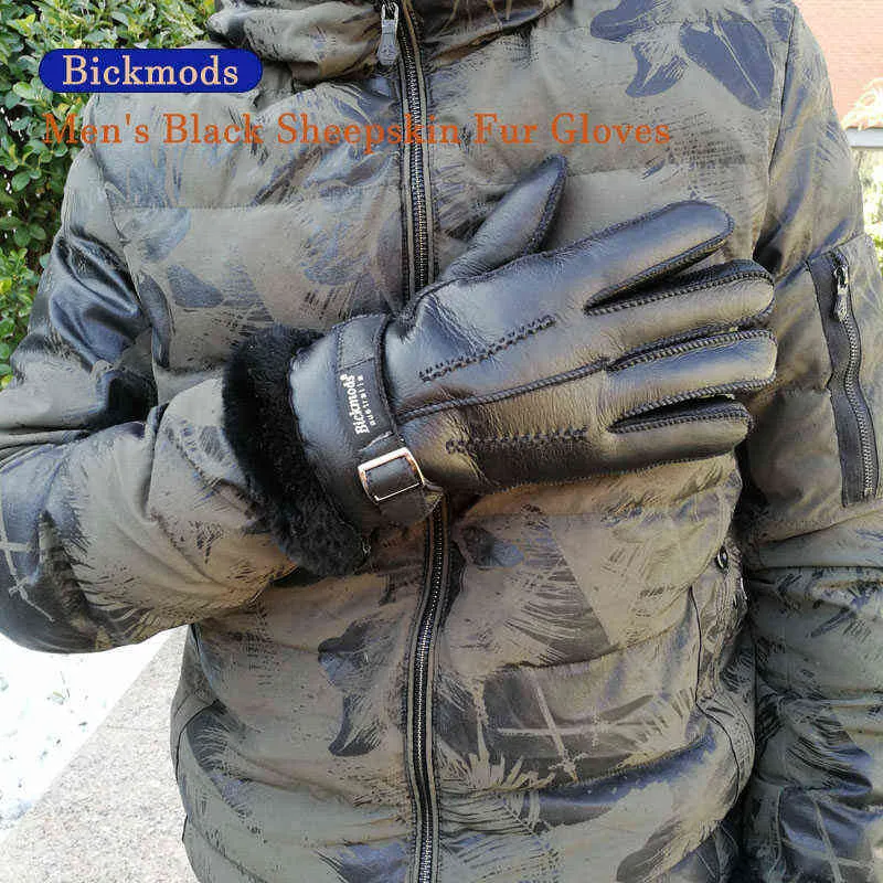 Sheepskin Fur Gloves Men's Thick Winter Warm Large Size Outdoor Windproof Cold Hand Stitching Sewn Leather Finger Gloves 21122629