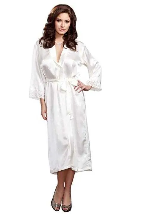 3XL Women Silk Satin Long Bathrobe Bride Bride Lace Robe Kimono Sexy Feminino Bath Night بالإضافة إلى Peignoir Femme 35 210924245e