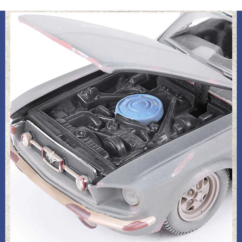 Diecast 1/24 Ford Mustang GT Modificato 1967 Make Old Simulazione Modello di auto in lega Display regalo Mini giocattoli Ornamenti Souvenir257v