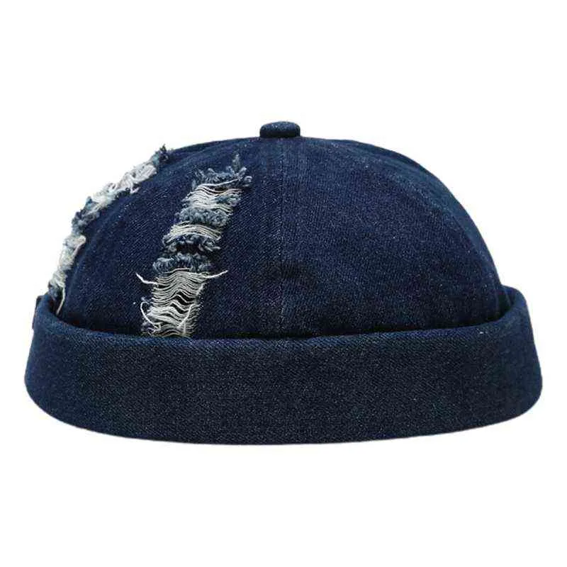 Casquette Docker Vintage déchirée sans bords en Denim, bonnet respirant, Style rétro japonais réglable O18 21 Drop Y21111228V