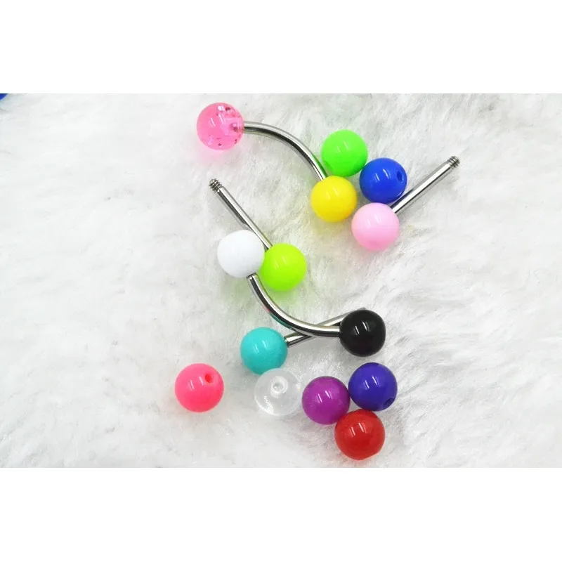 Accesorio de joyería para piercing corporal-200 Uds bolas acrílicas reemplazo lengua ombligo labio mejilla reemplazar Banana Barbell 14gx6mm300D