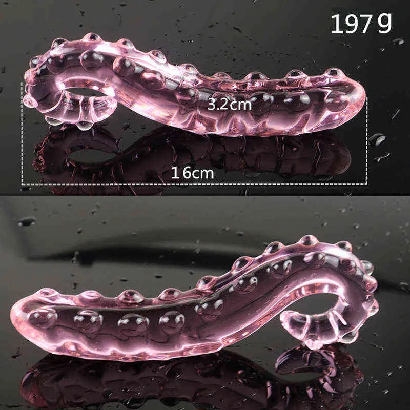 Pink White Hippocampus Tentacle Textured Sensual Glass Dildo Realistico Adulti Butt Plug Giocattoli del sesso le donne Anale 211108