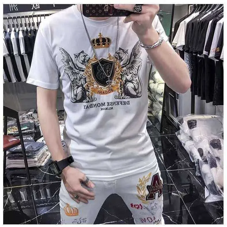 Luxury Embroidery Men's T-shirt Summer Short Sleeve O-neck Tops Tees Streetwear Social T Shirt Clothes Camiseta Masculina 210527